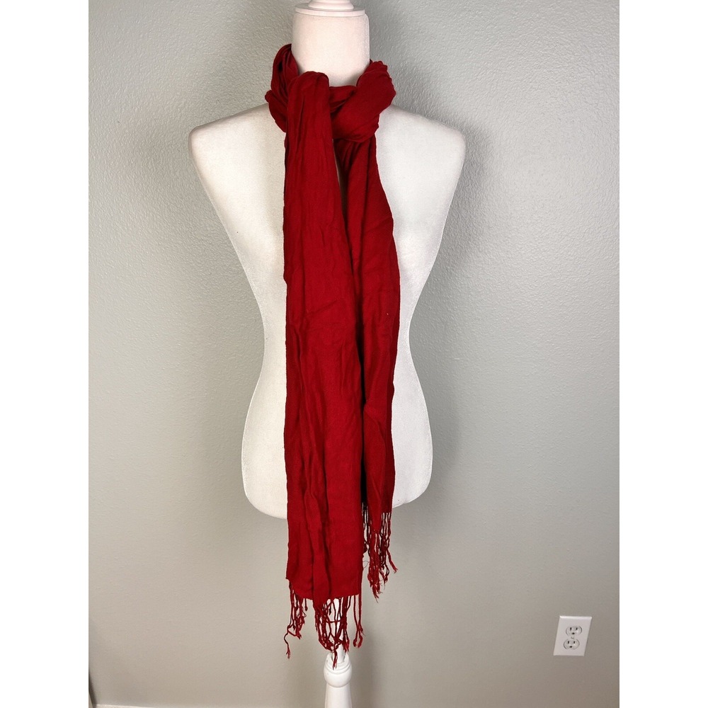 Womens Red 100% Rayon Scarf Mini Tassels 24x 78in
